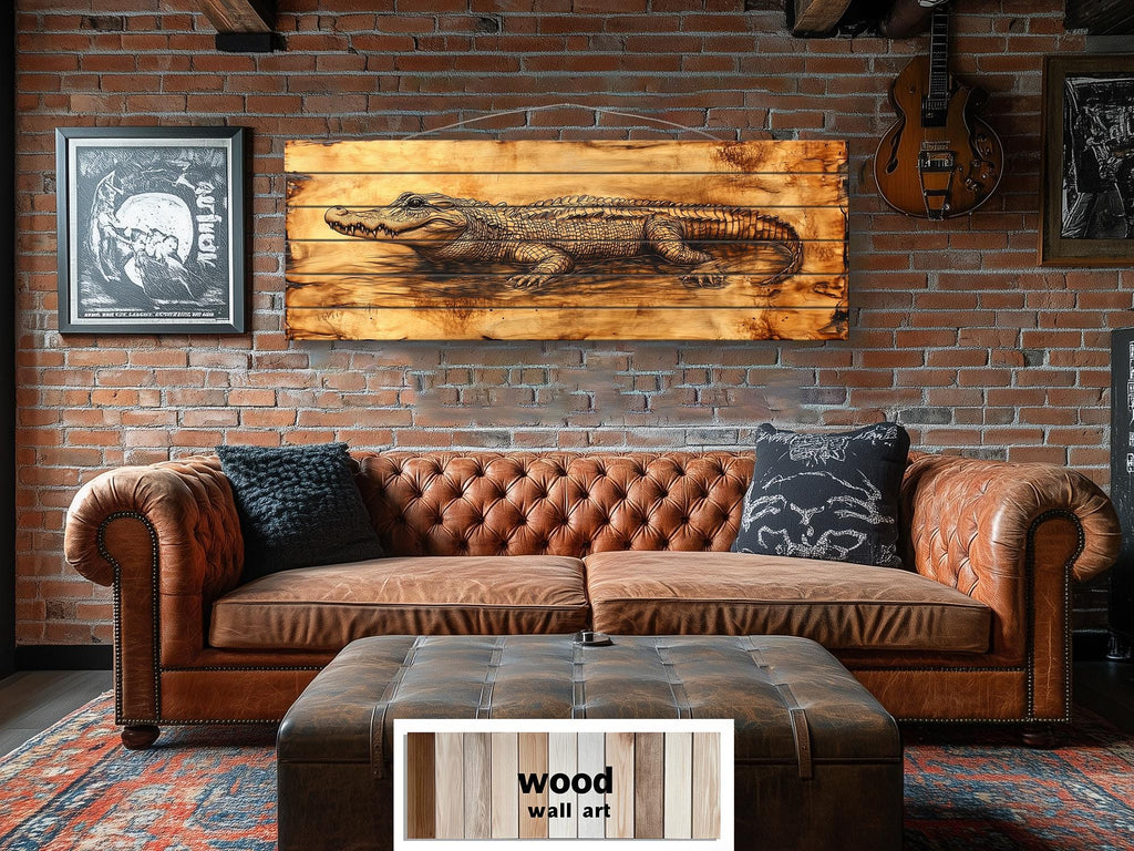Alligator Long Horizontal Distressed Wood Wall Art