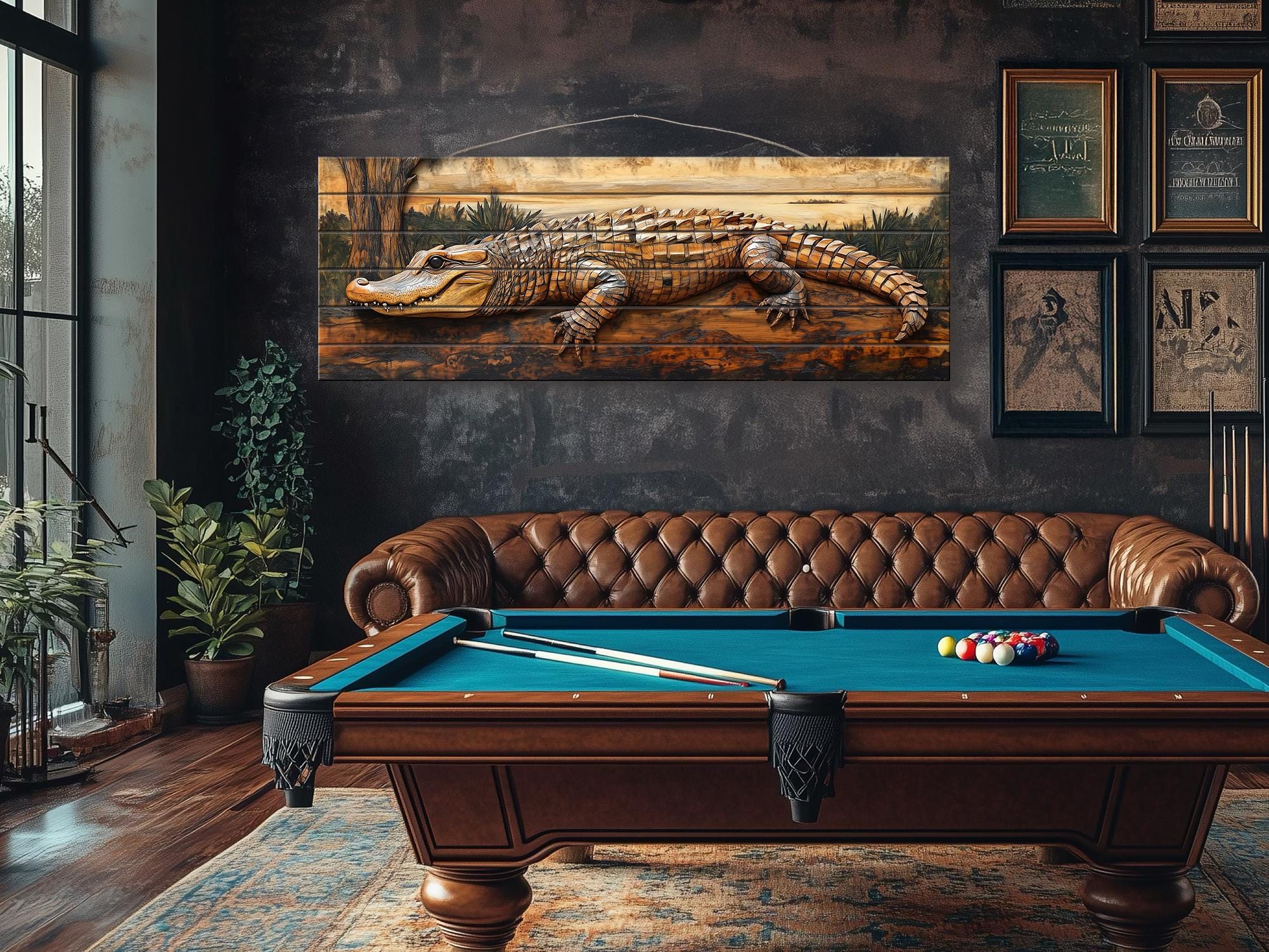 Alligator Rustic Distressed Wood Wall Art | Man Cave Decor