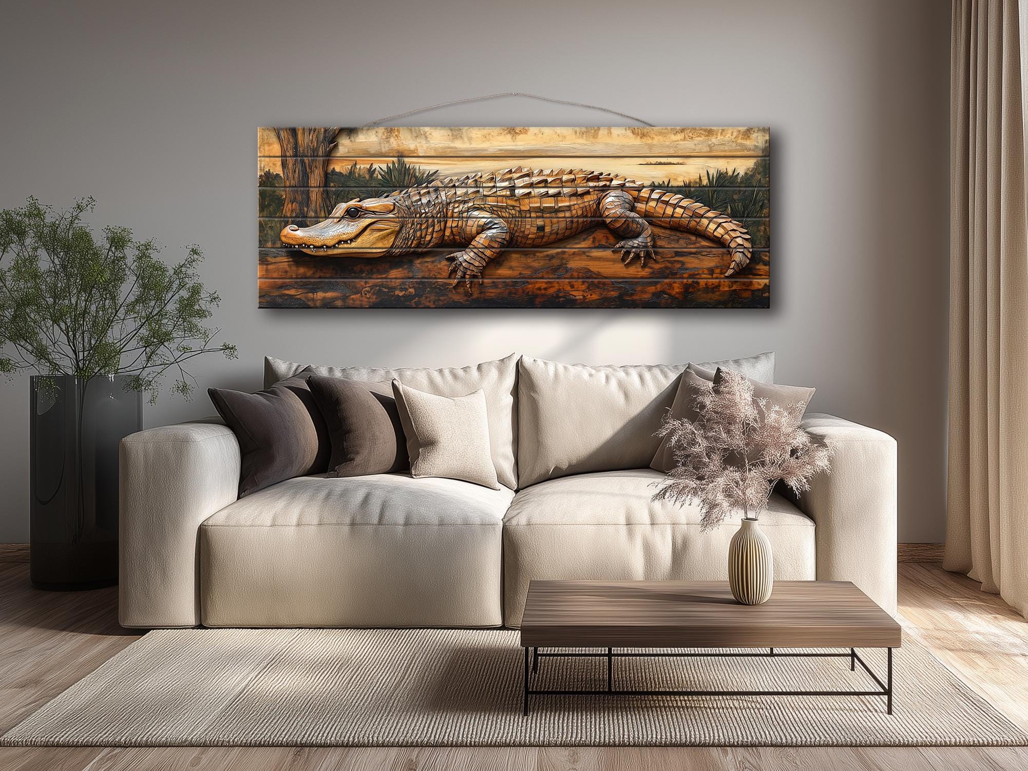 Alligator Rustic Distressed Wood Wall Art | Man Cave Decor