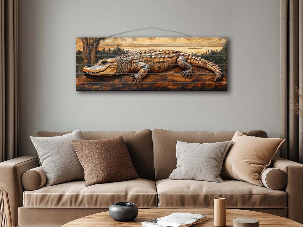 Alligator Rustic Distressed Wood Wall Art | Man Cave Decor
