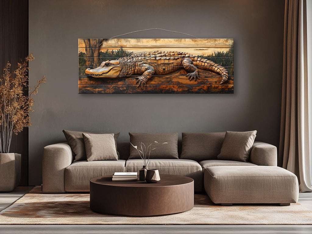 Alligator Rustic Distressed Wood Wall Art | Man Cave Decor
