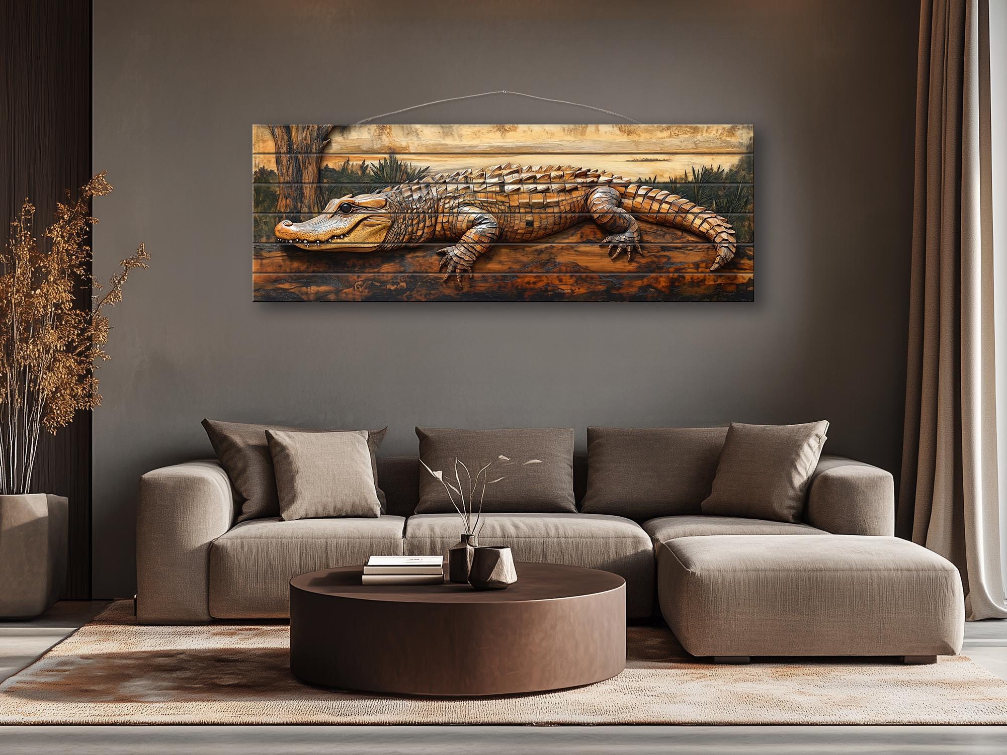 Alligator Rustic Distressed Wood Wall Art | Man Cave Decor