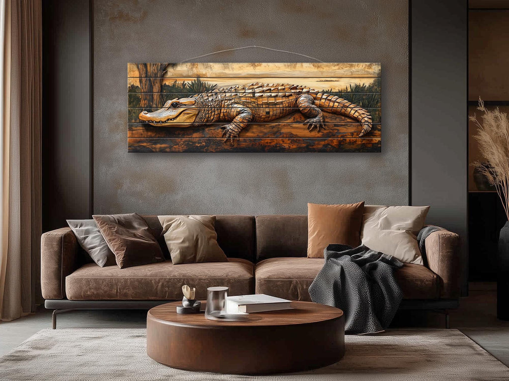 Alligator Rustic Distressed Wood Wall Art | Man Cave Decor