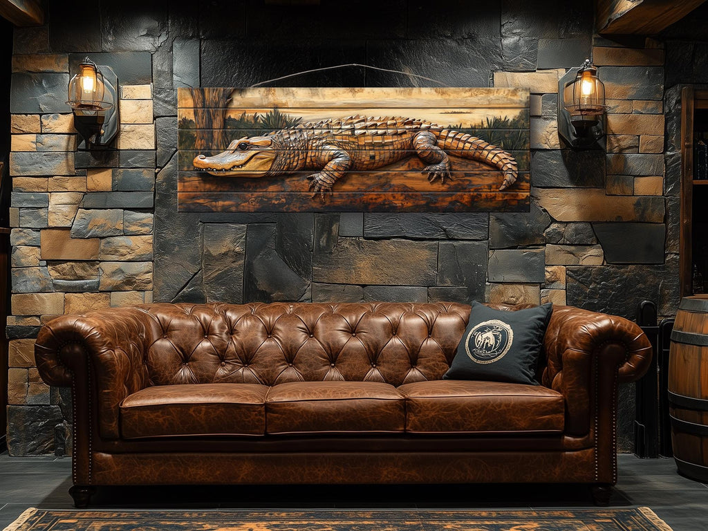 Alligator Rustic Distressed Wood Wall Art | Man Cave Decor