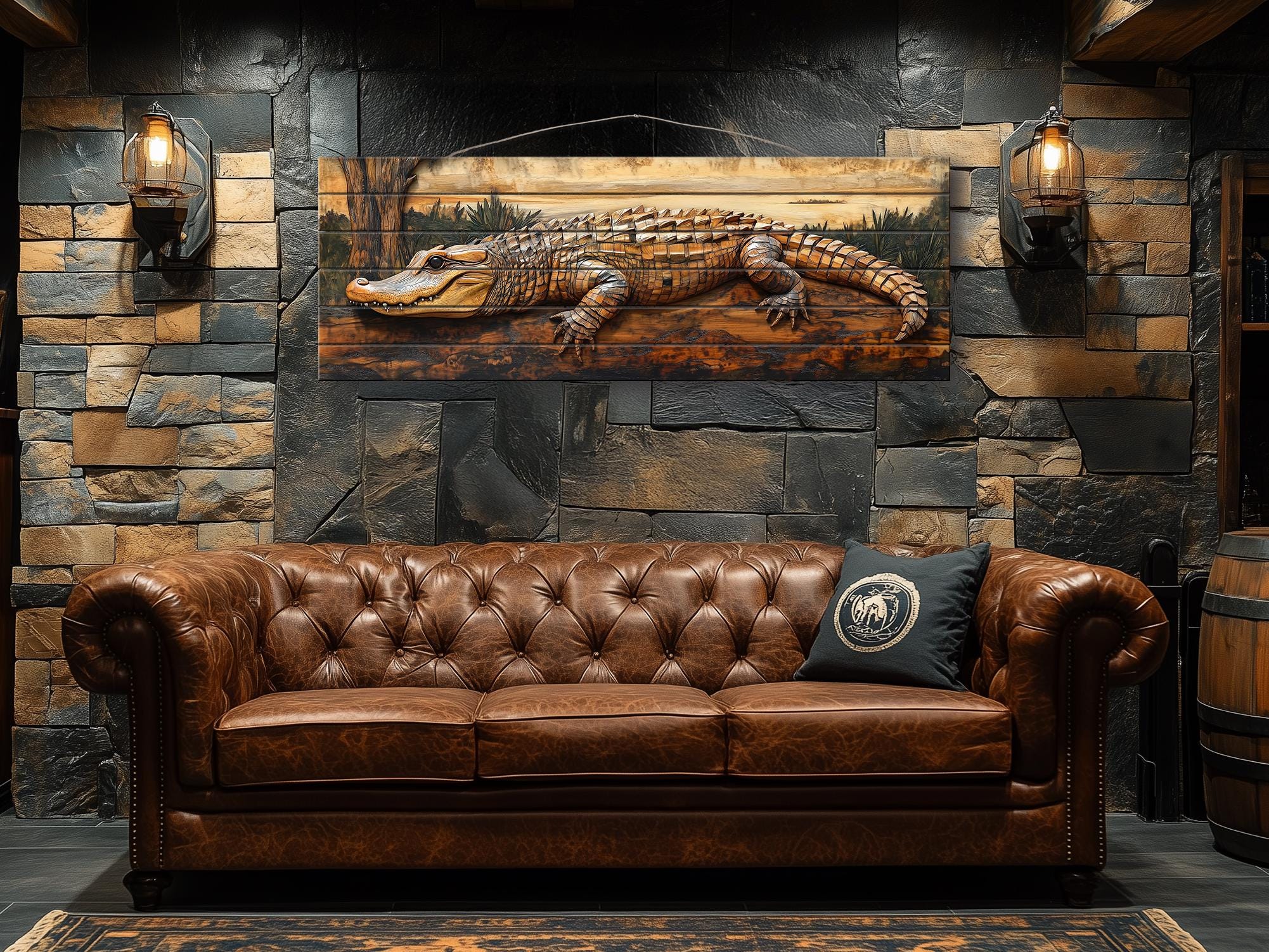 Alligator Rustic Distressed Wood Wall Art | Man Cave Decor