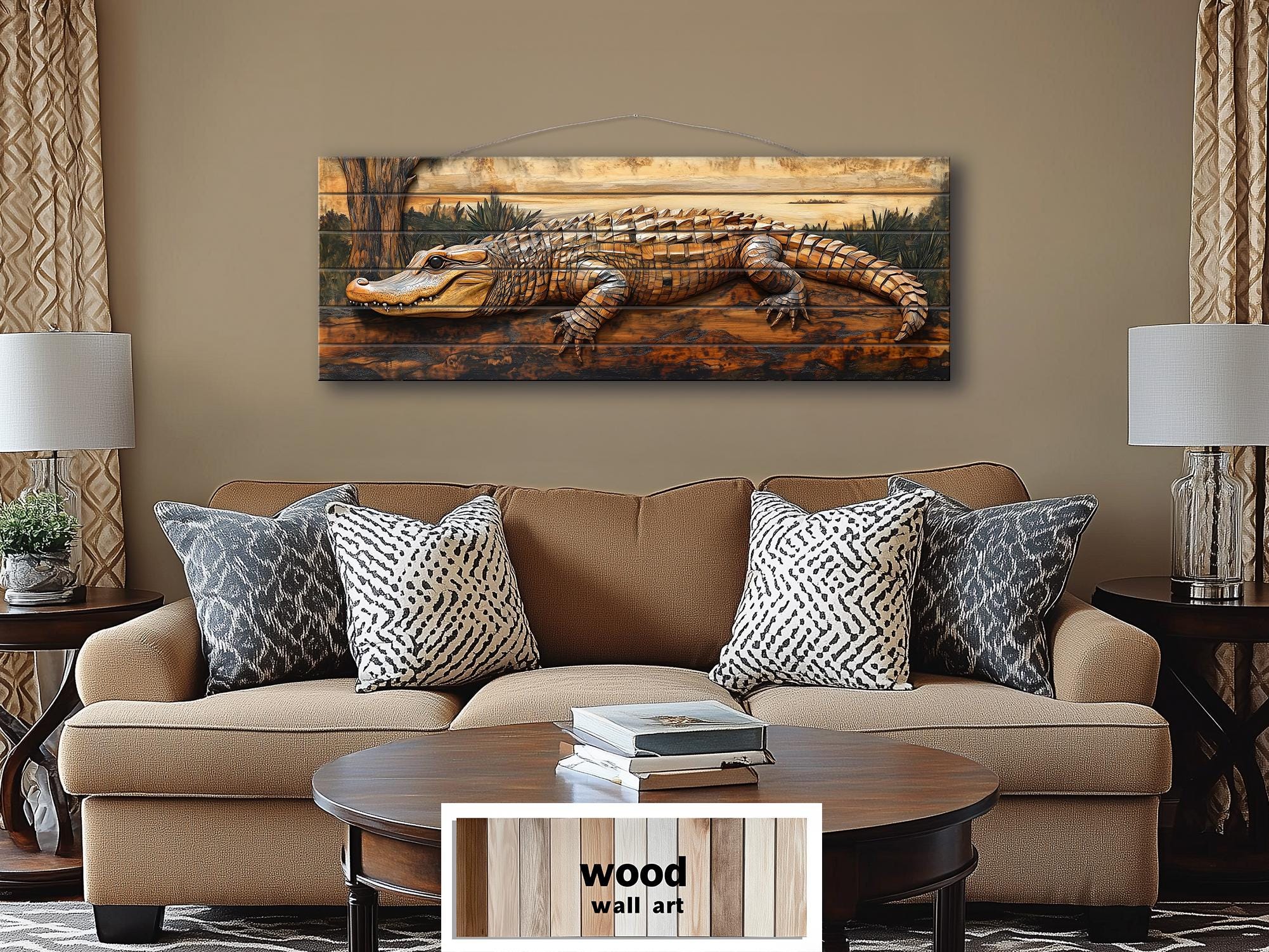 Alligator Rustic Distressed Wood Wall Art | Man Cave Decor