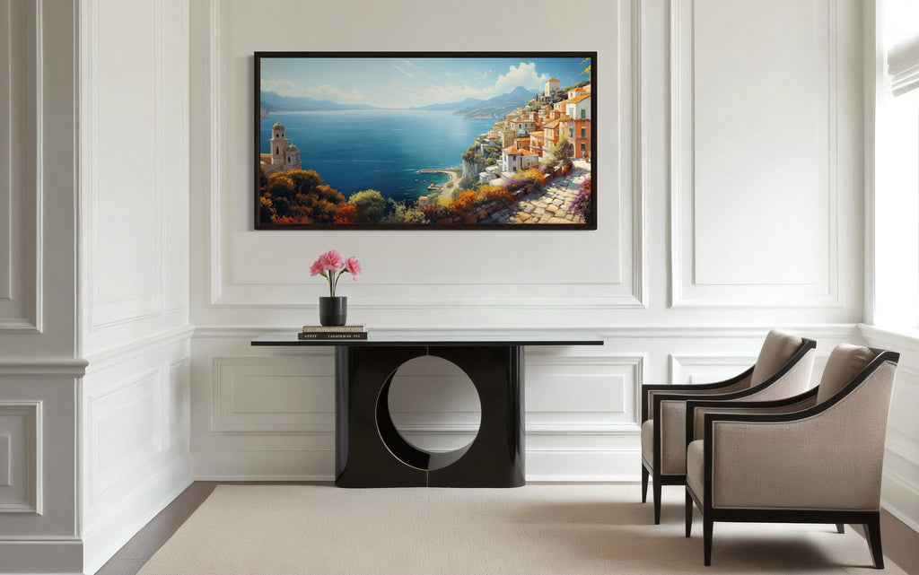 Amalfi Coast Wall Art – Large Italian Coastal Painting | Framed Canvas Print