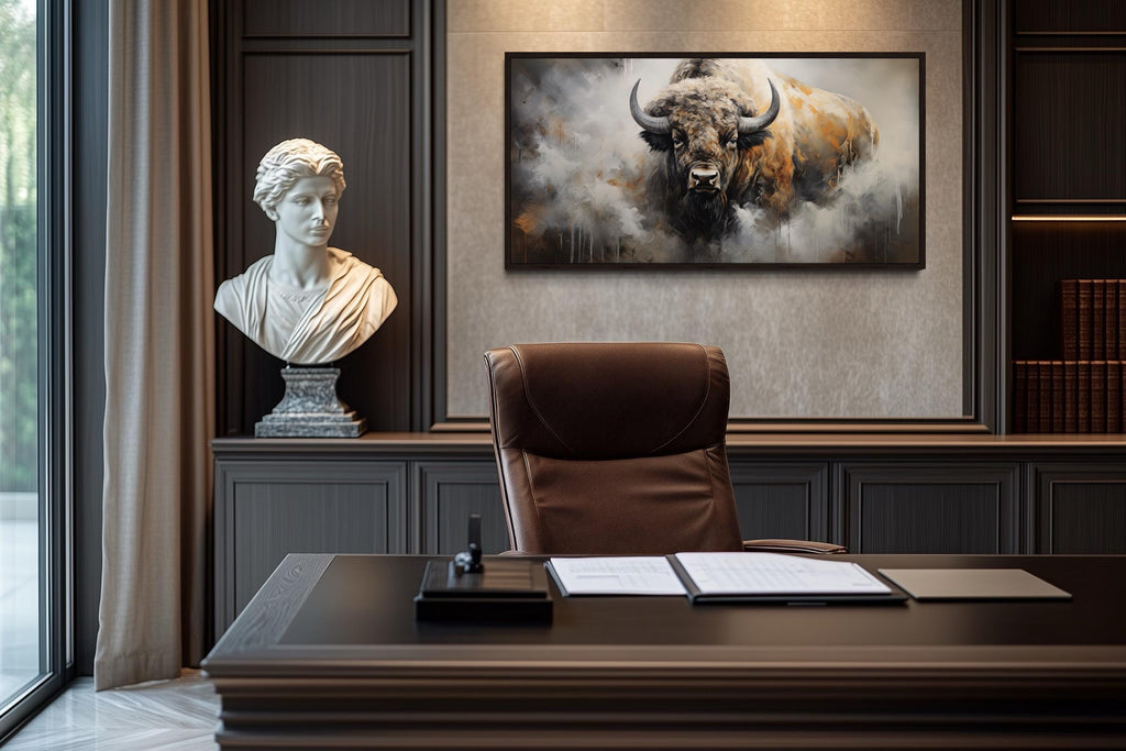 American Bison Abstract Dripping Paint Framed Canvas Wall Art