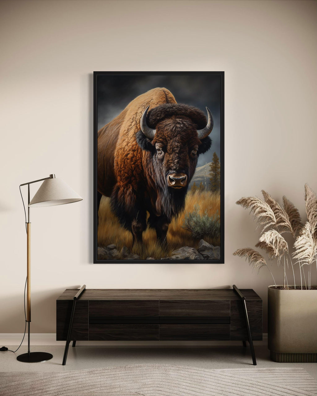 American Bison In Prairie Extra Large Canvas Wall Art