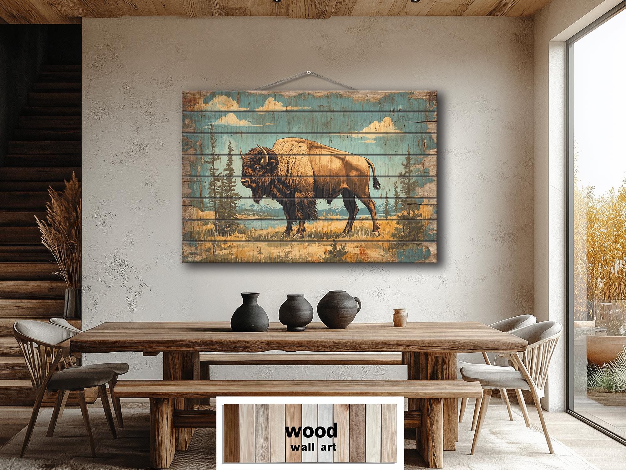 American Bison In Yellowstone National Park Wood Sign Wall Decor