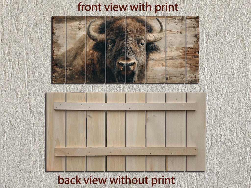 American Bison Portrait Large Horizontal Wood Wall Art For Rustic Western Cabin  Or Man Cave Decor