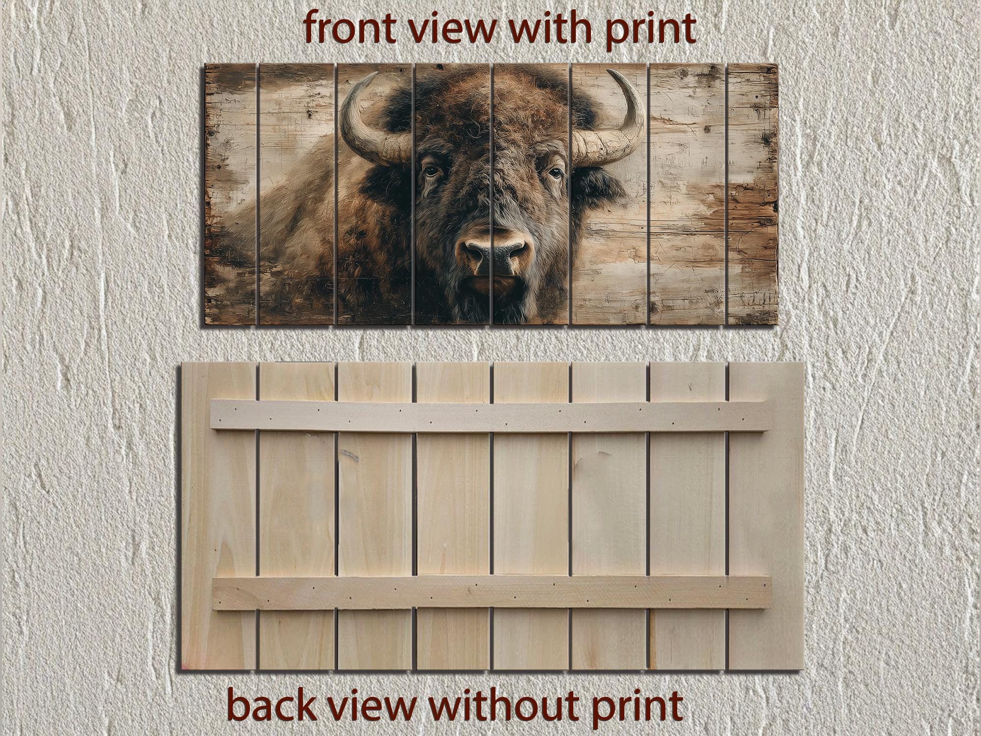 American Bison Portrait Large Horizontal Wood Wall Art For Rustic Western Cabin  Or Man Cave Decor