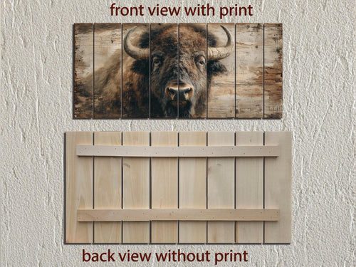 American Bison Portrait Large Horizontal Wood Wall Art For Rustic Western Cabin  Or Man Cave Decor