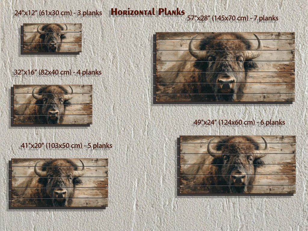 American Bison Portrait Large Horizontal Wood Wall Art For Rustic Western Cabin  Or Man Cave Decor