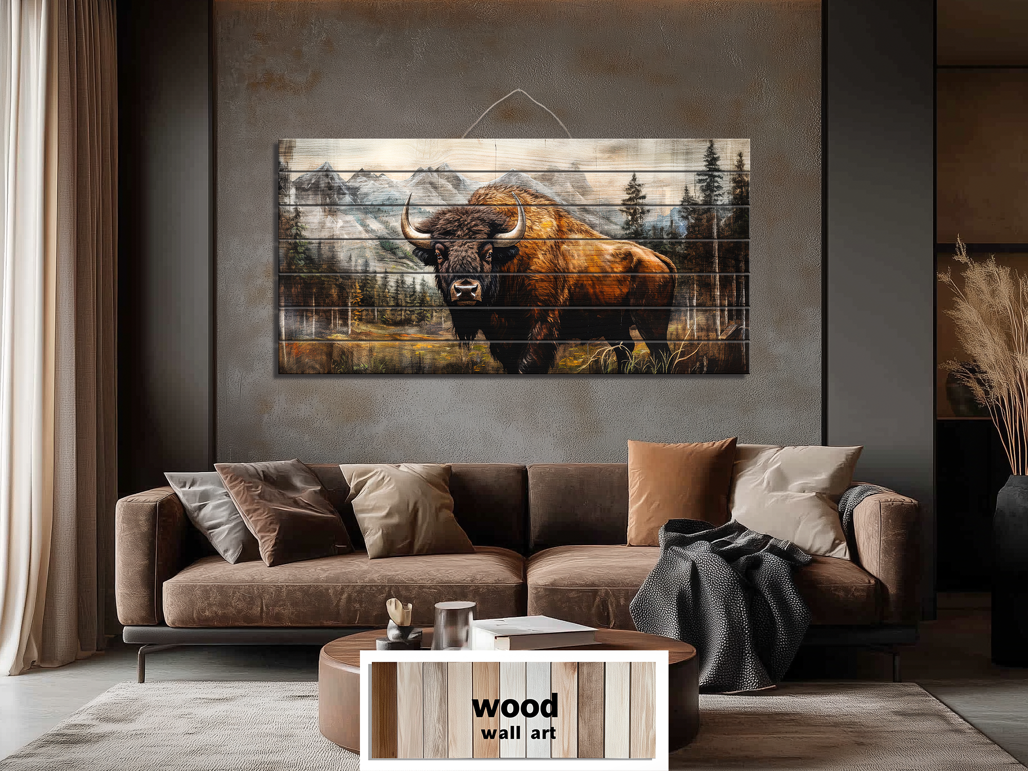 American Buffalo Distressed Wood Wall Art