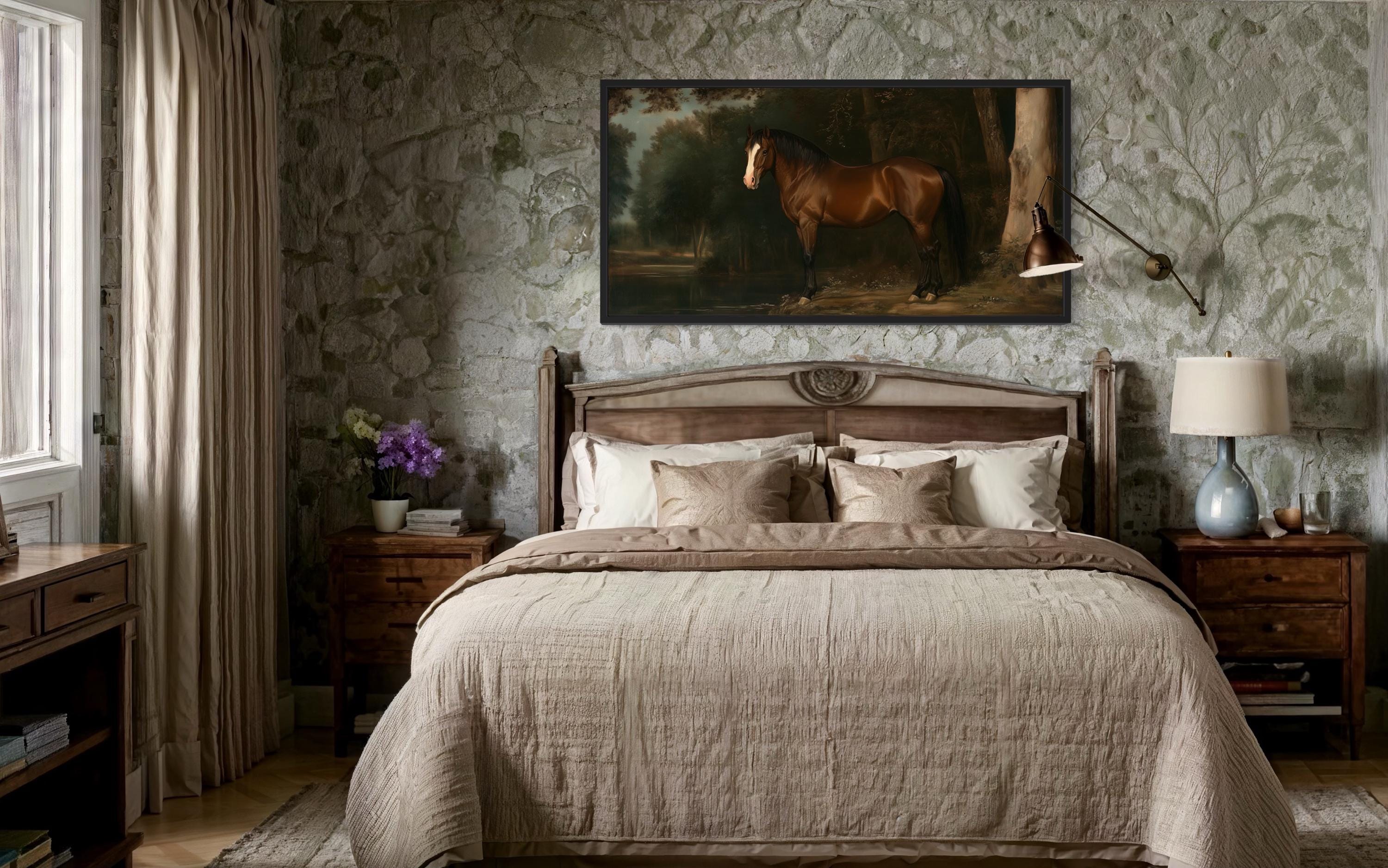 Antique Brown Horse Framed Canvas Wall Art