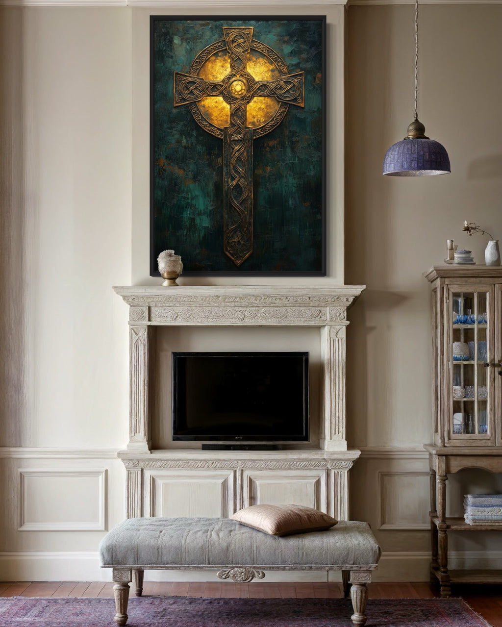 Antique Celtic Cross Framed Canvas Wall Art