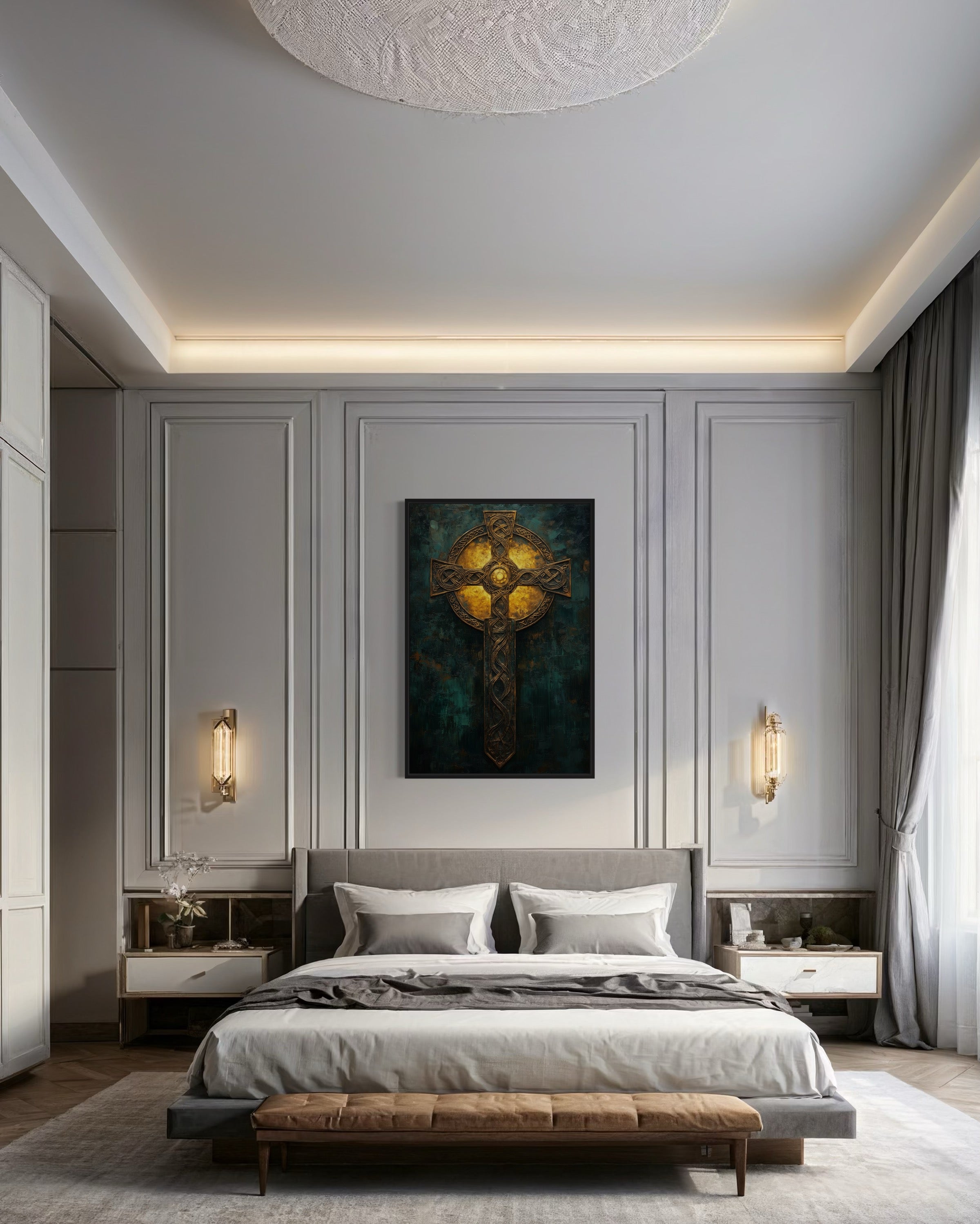 Antique Celtic Cross Framed Canvas Wall Art