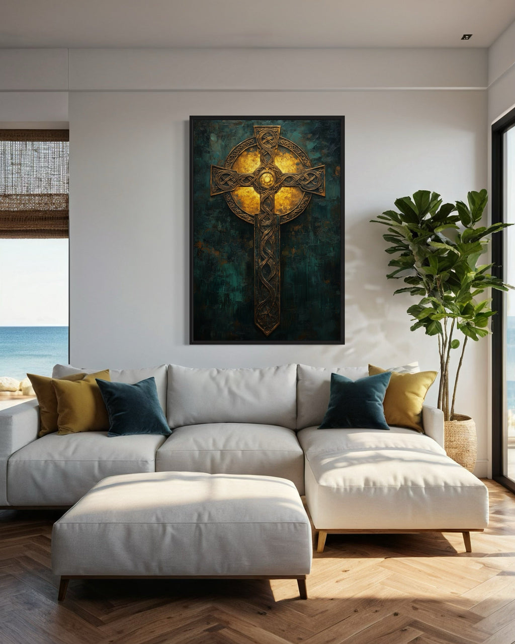 Antique Celtic Cross Framed Canvas Wall Art