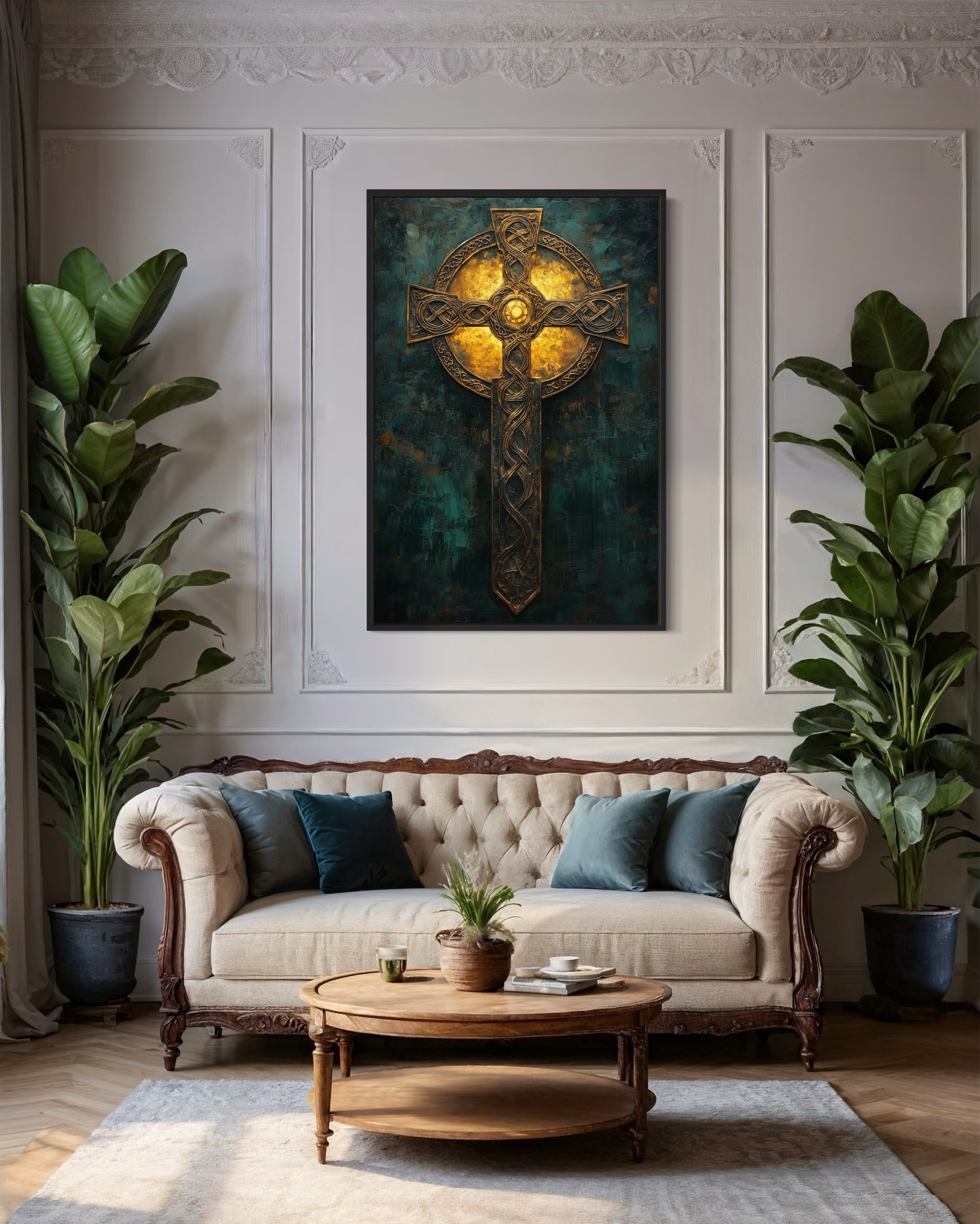Antique Celtic Cross Framed Canvas Wall Art