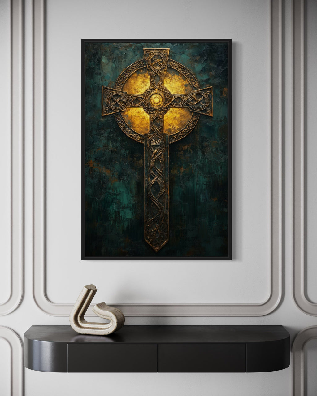 Antique Celtic Cross Framed Canvas Wall Art