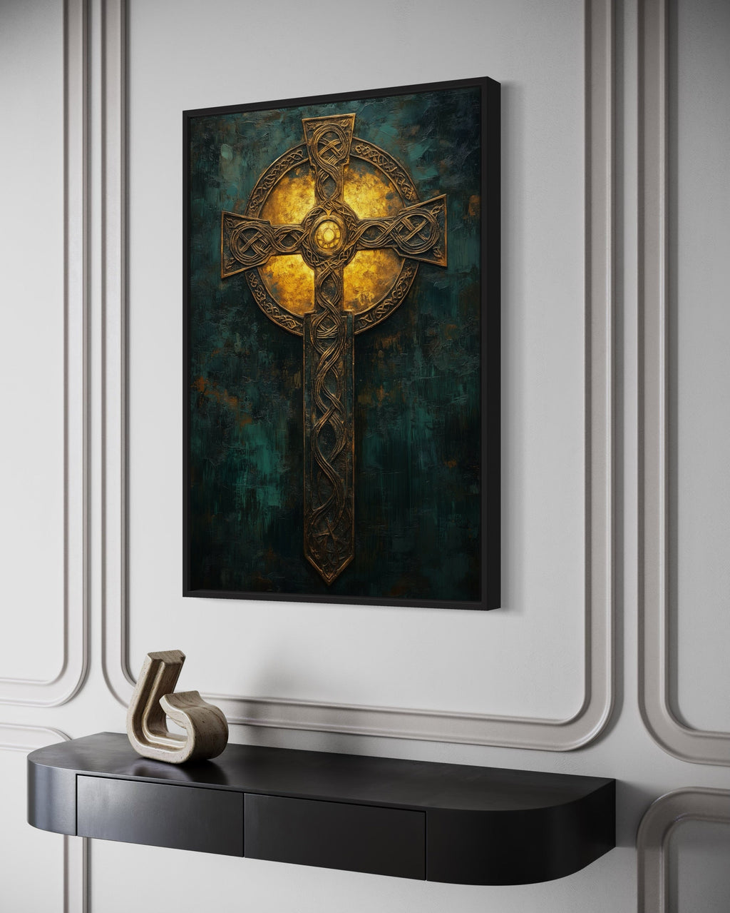 Antique Celtic Cross Framed Canvas Wall Art