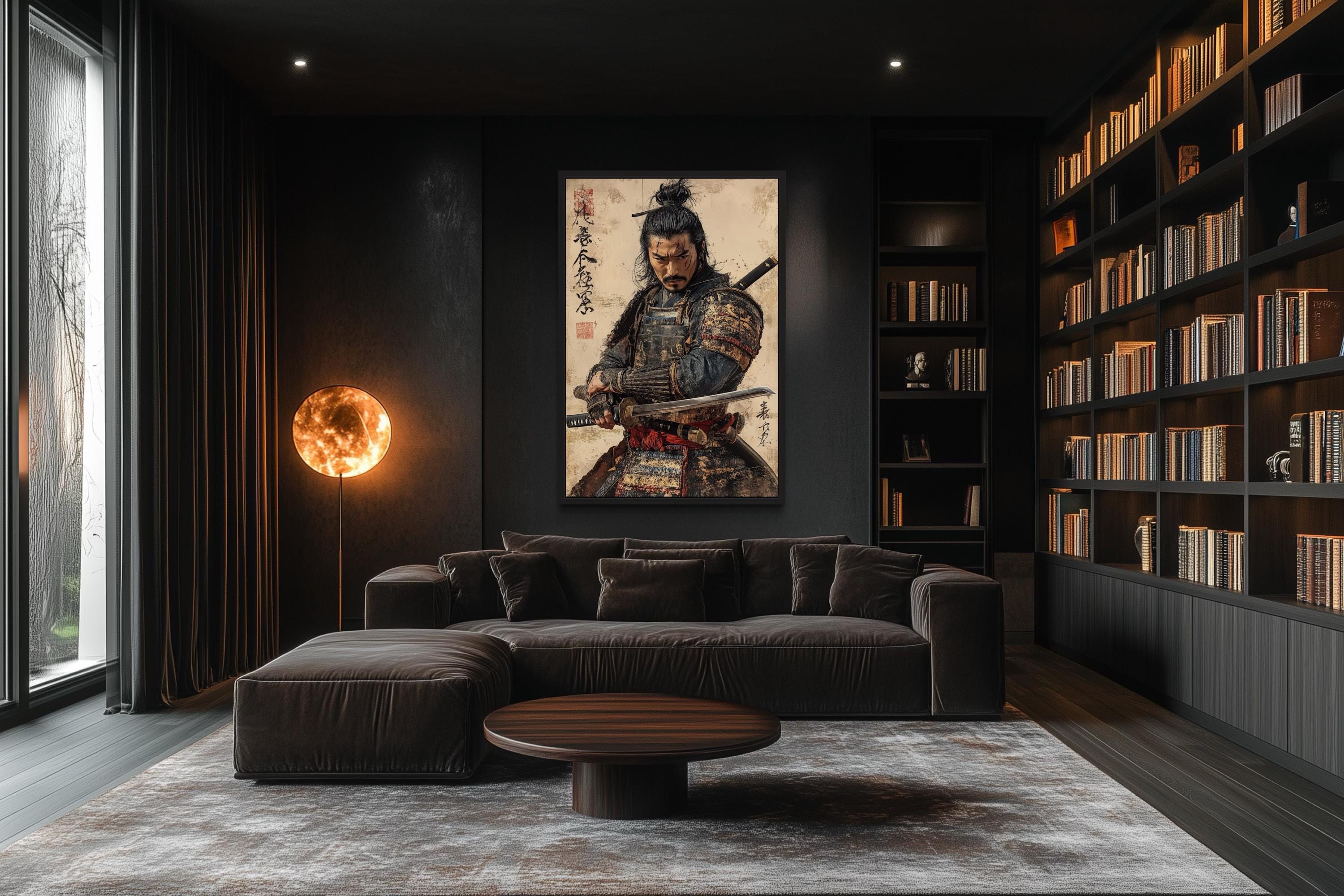 Antique Samurai Portrait Framed Canvas Wall Art