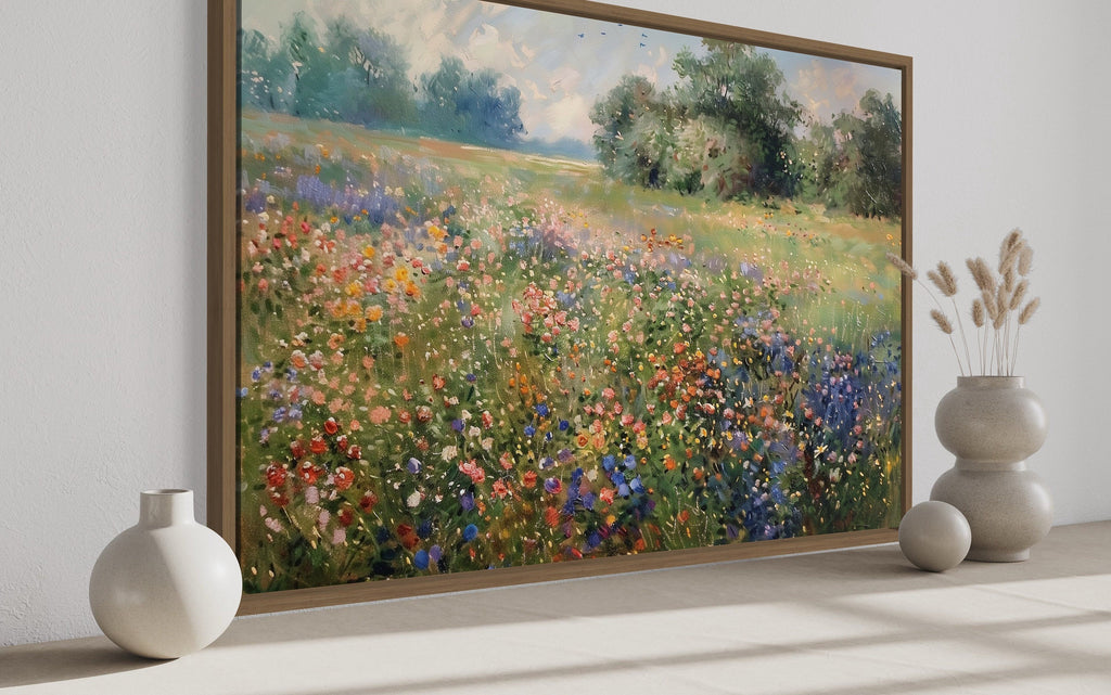 Antique Wildflowers Meadow Farmhouse Framed Canvas Wall Art