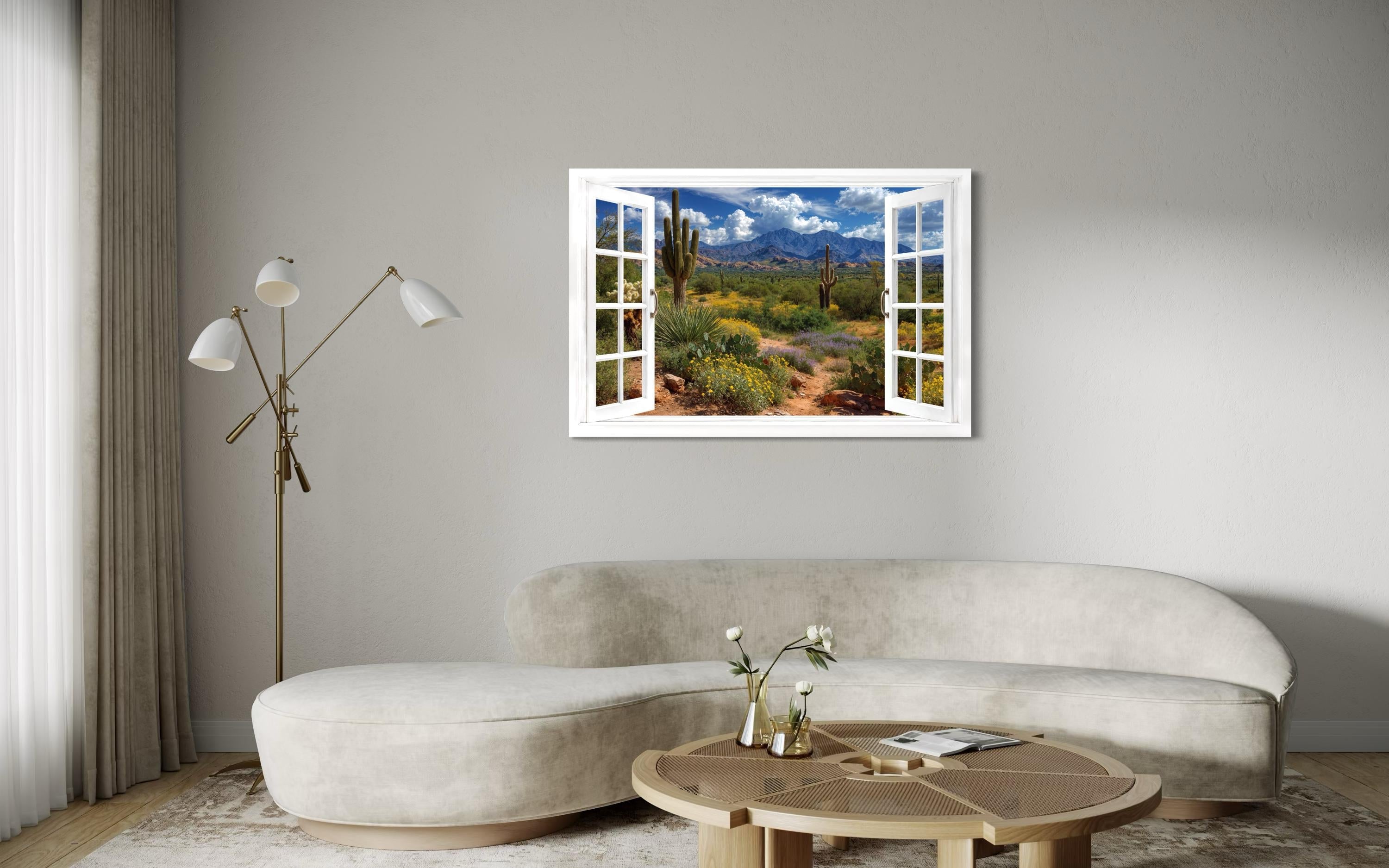 Arizona Desert And Saguaro Cactus Fake Window View Wall Art