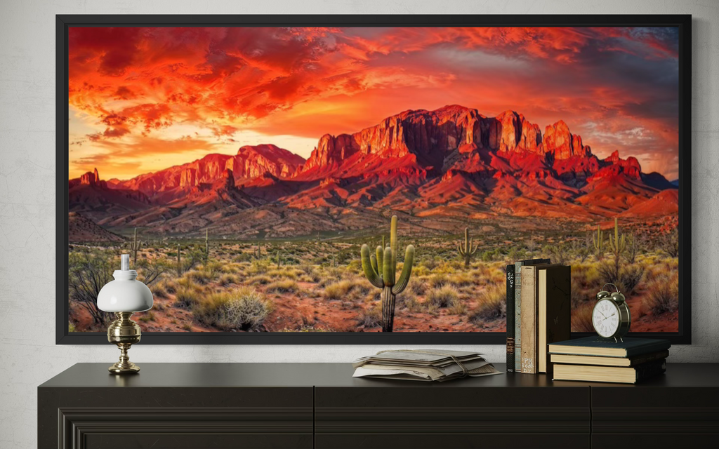 Arizona Desert Landscape At Sunset Framed Canvas Wall Art