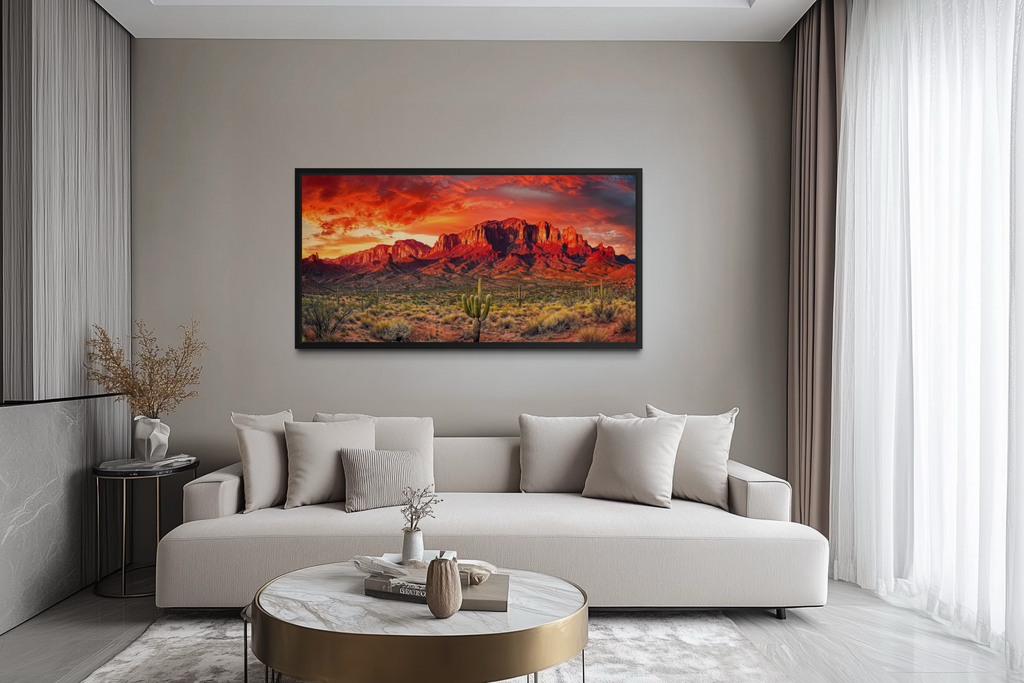 Arizona Desert Landscape At Sunset Framed Canvas Wall Art