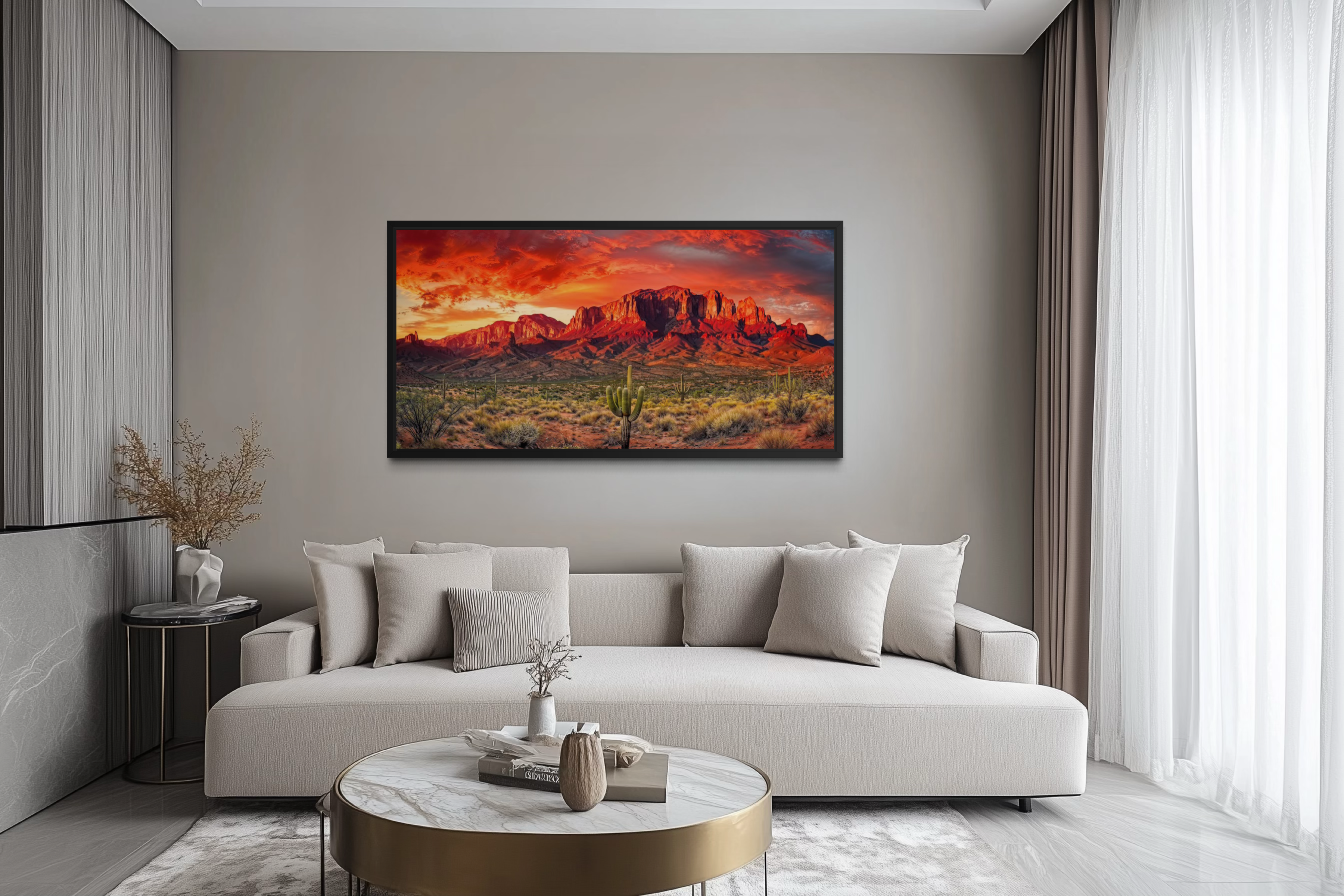Arizona Desert Landscape At Sunset Framed Canvas Wall Art