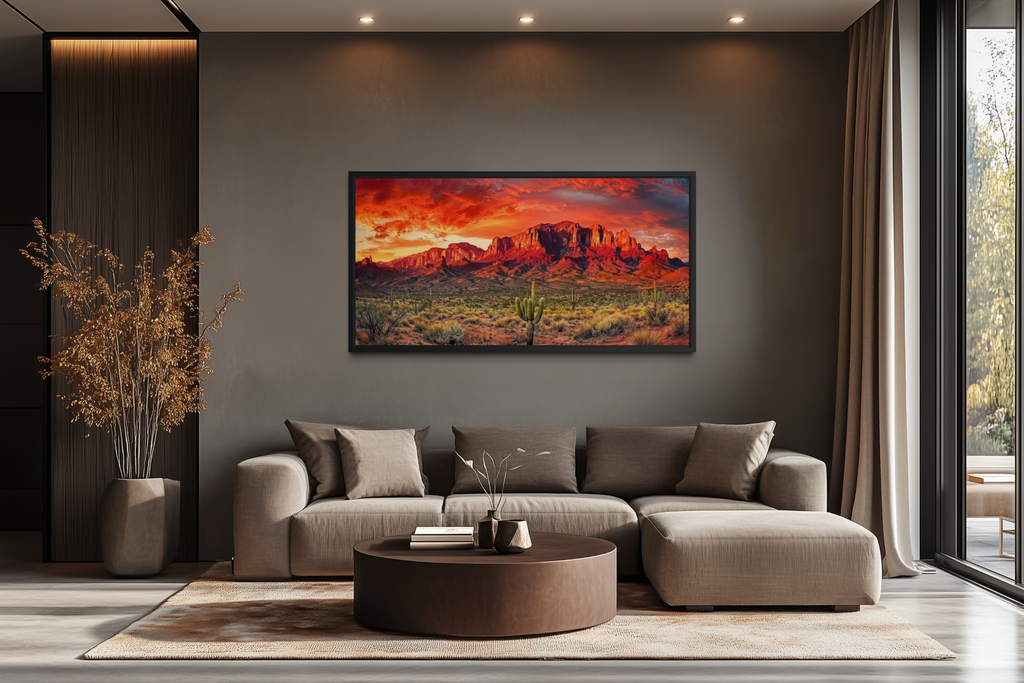 Arizona Desert Landscape At Sunset Framed Canvas Wall Art