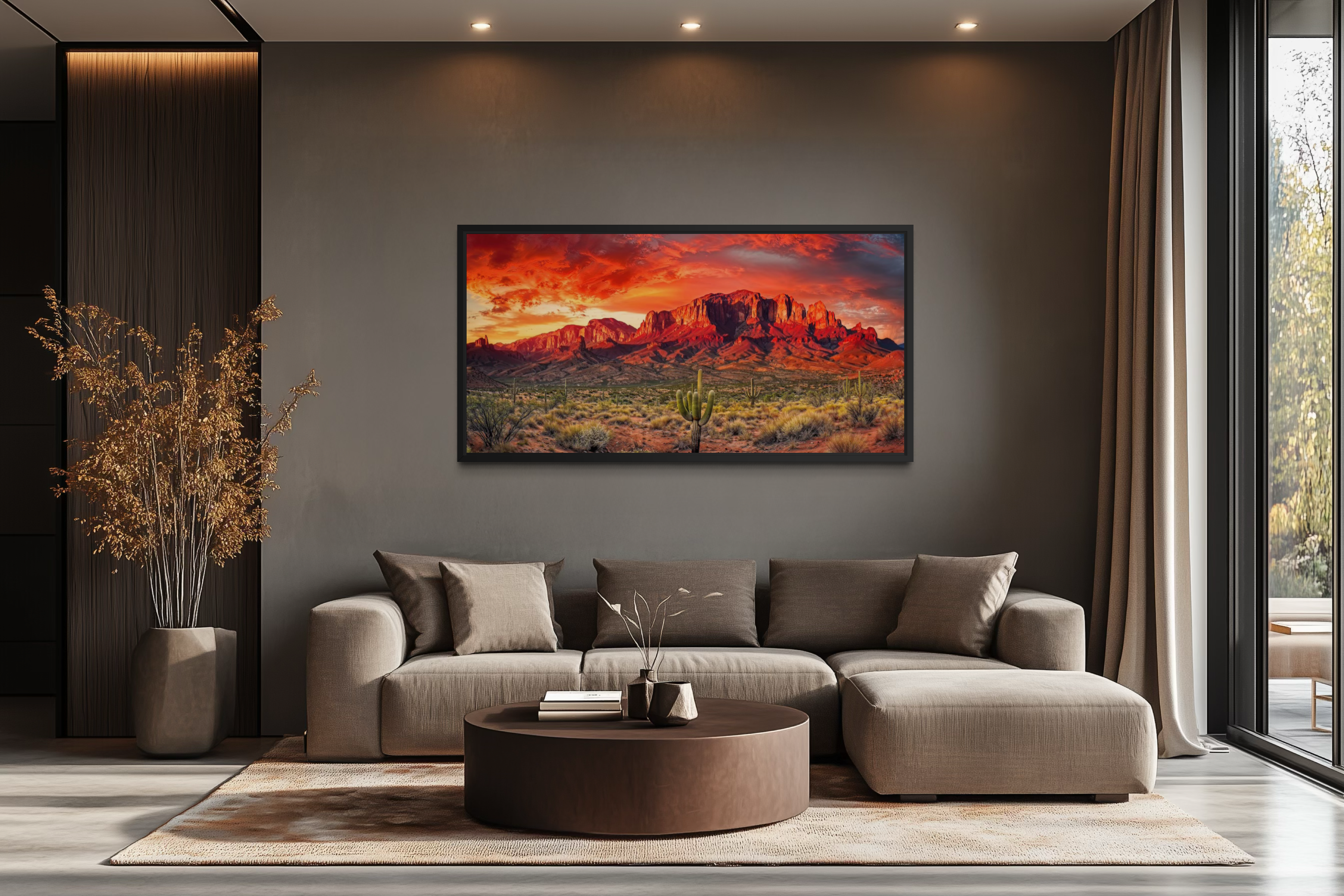 Arizona Desert Landscape At Sunset Framed Canvas Wall Art