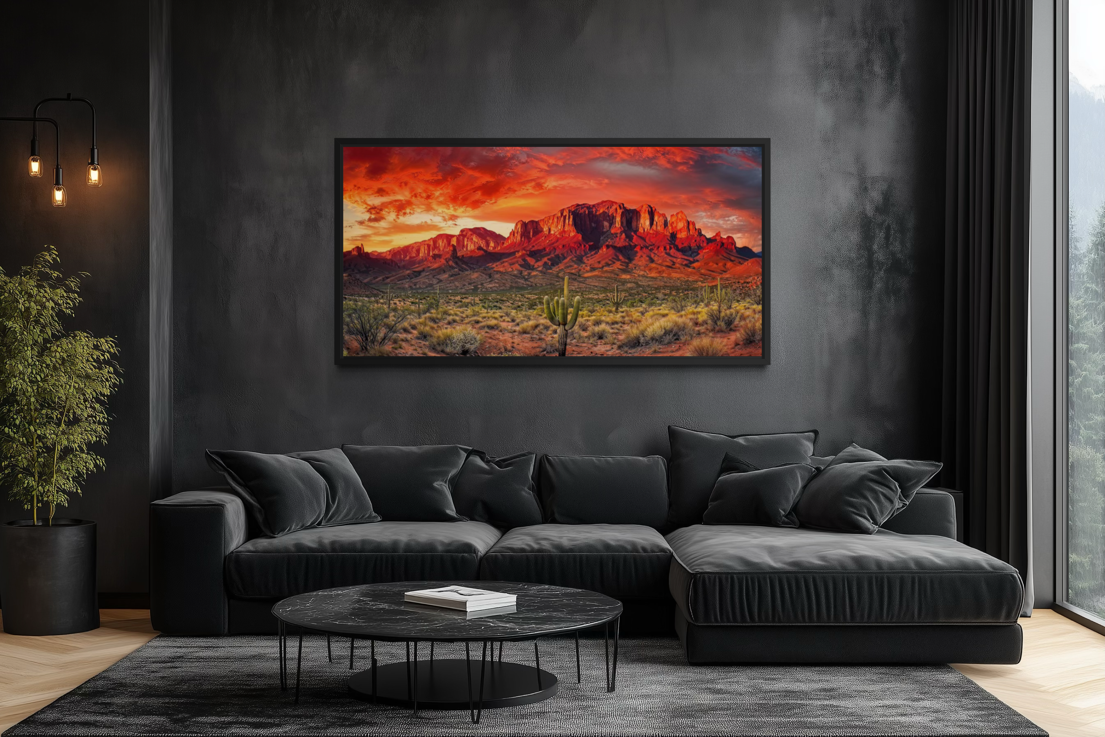 Arizona Desert Landscape At Sunset Framed Canvas Wall Art