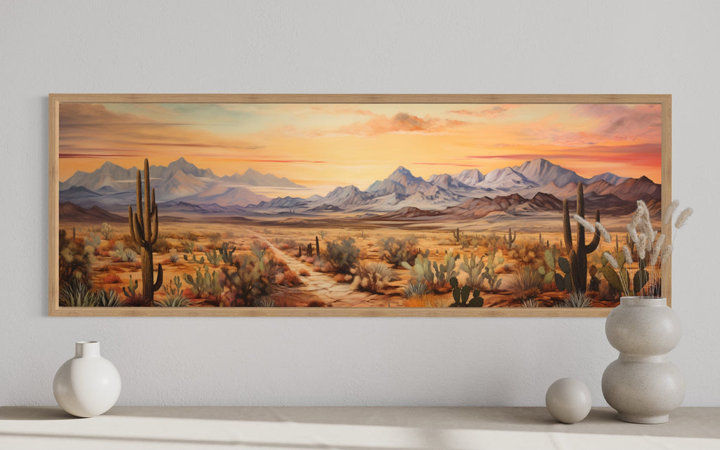 Arizona Desert Landscape At Sunset Long Horizontal Framed Canvas Wall Art