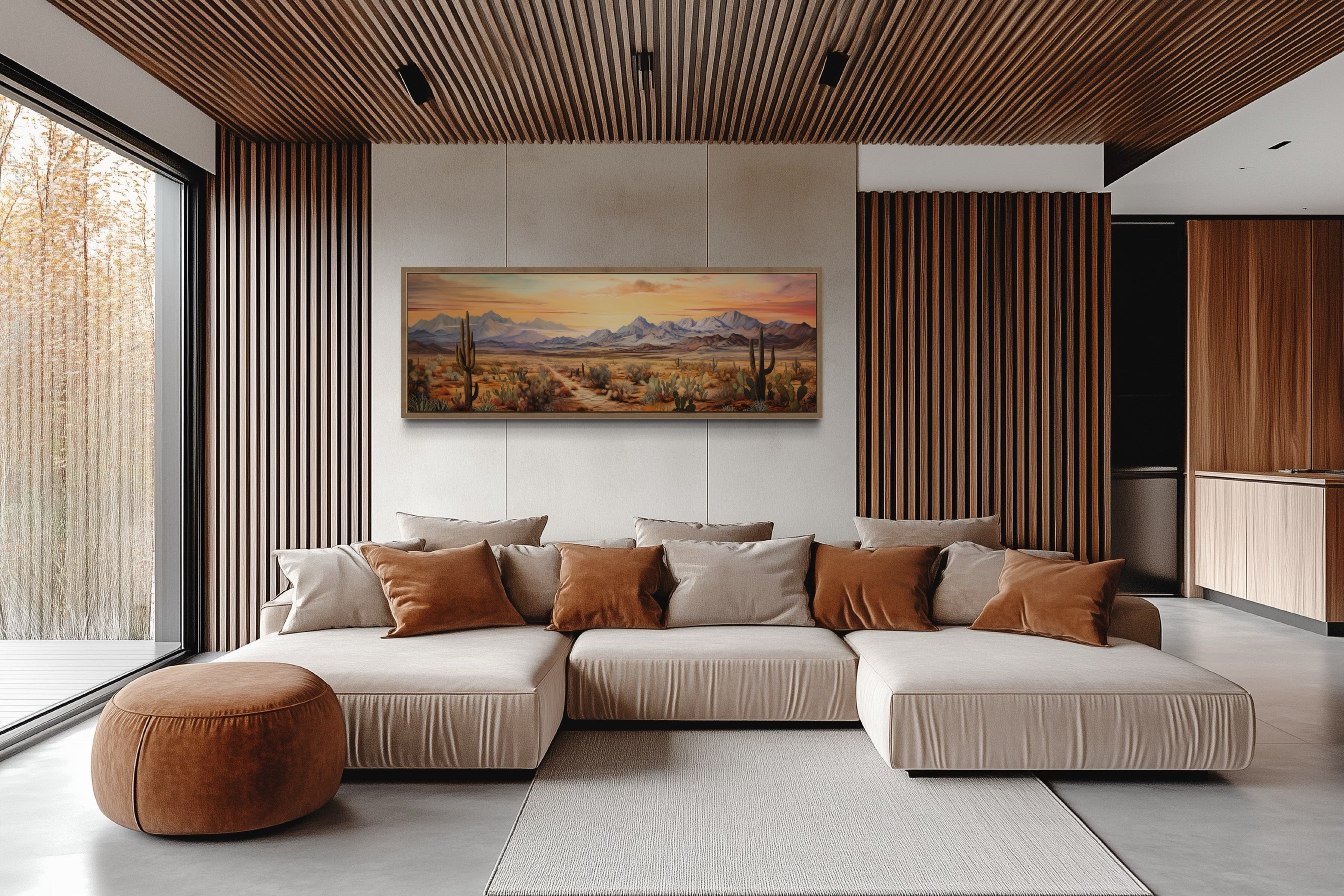Arizona Desert Landscape At Sunset Long Horizontal Framed Canvas Wall Art