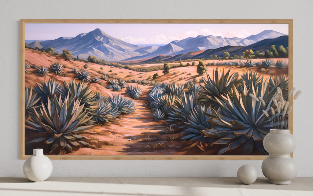 Arizona Desert Landscape With Agave Plants Framed Canvas Wall Art