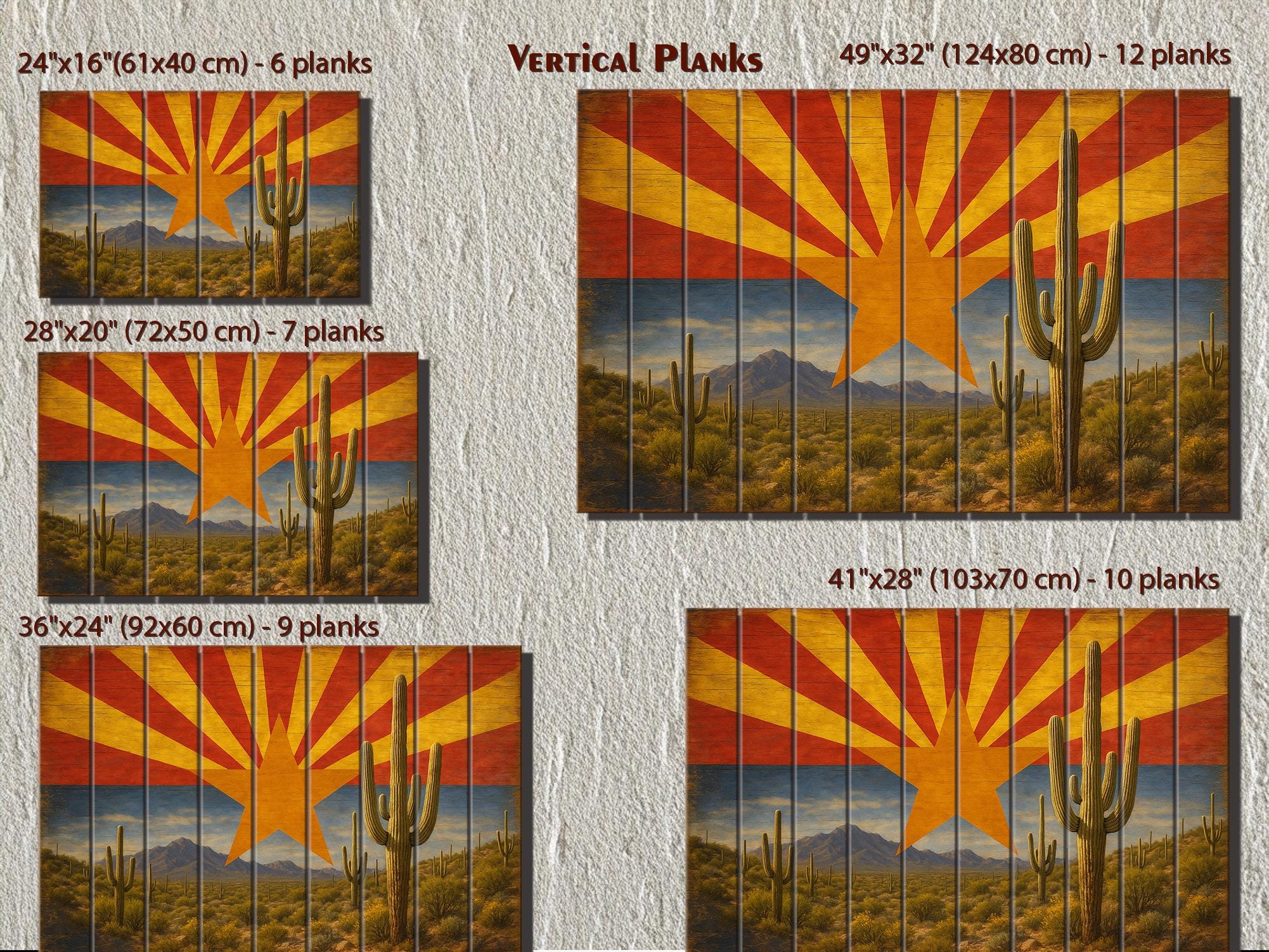 Arizona Flag and Desert Mashup Distressed Wood Wall Art