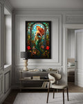 Art Nouveau Mermaid Stained Glass Style Framed Canvas Wall Art