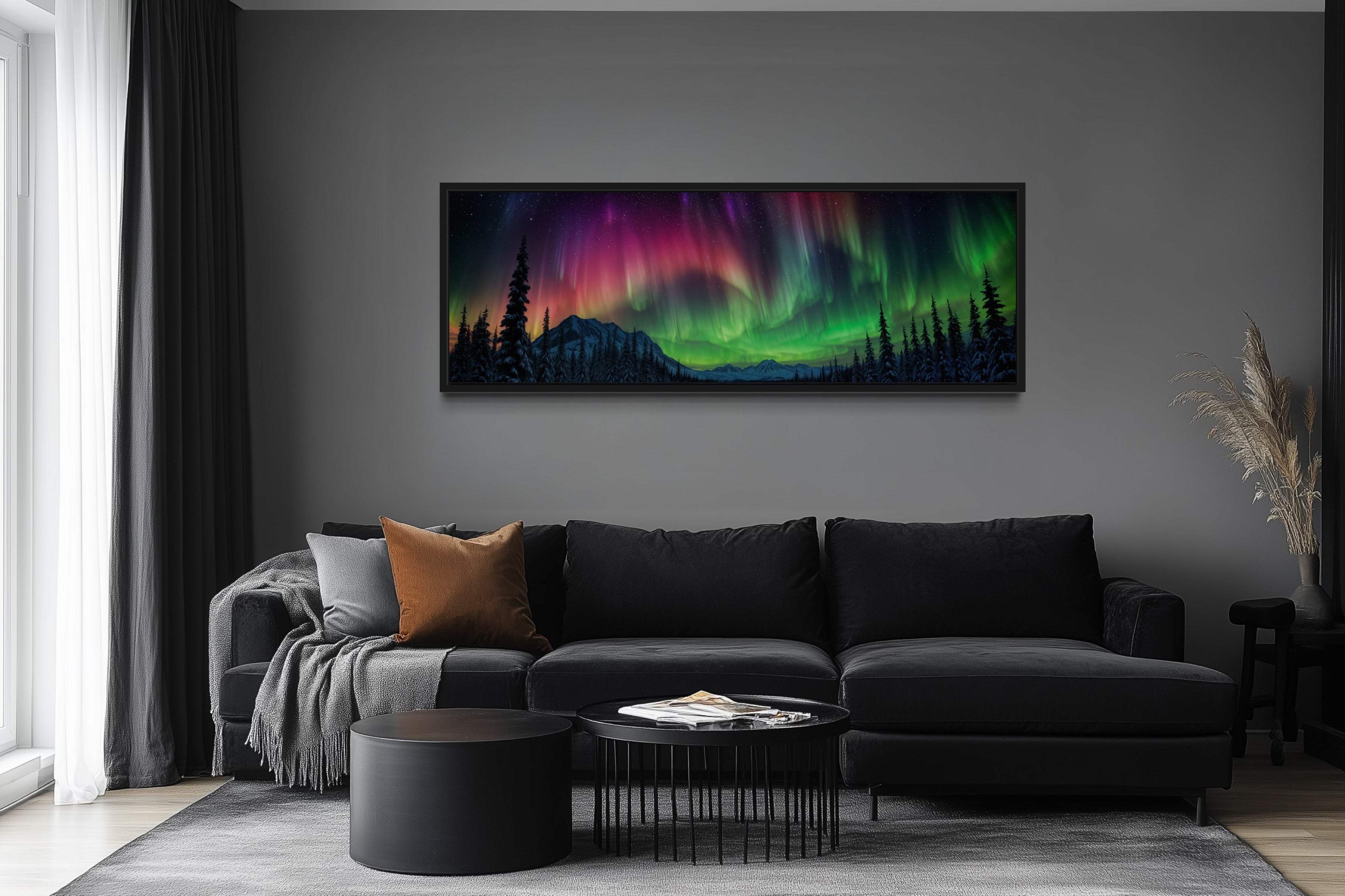 Aurora Borealis, Northern Lights Long Horizontal Framed Canvas Wall Art