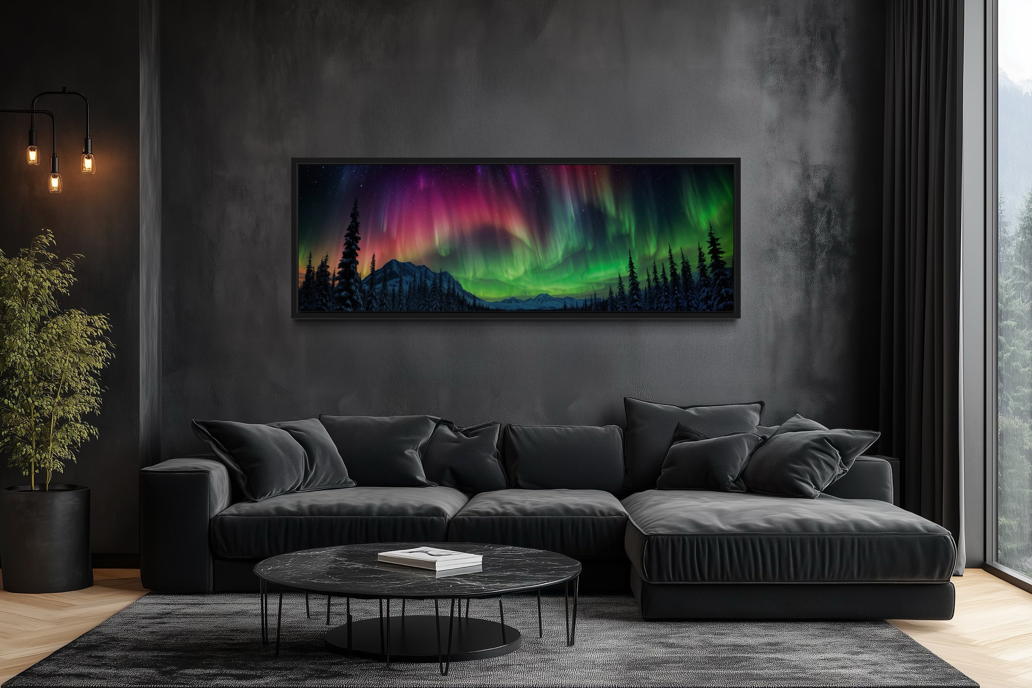 Aurora Borealis, Northern Lights Long Horizontal Framed Canvas Wall Art