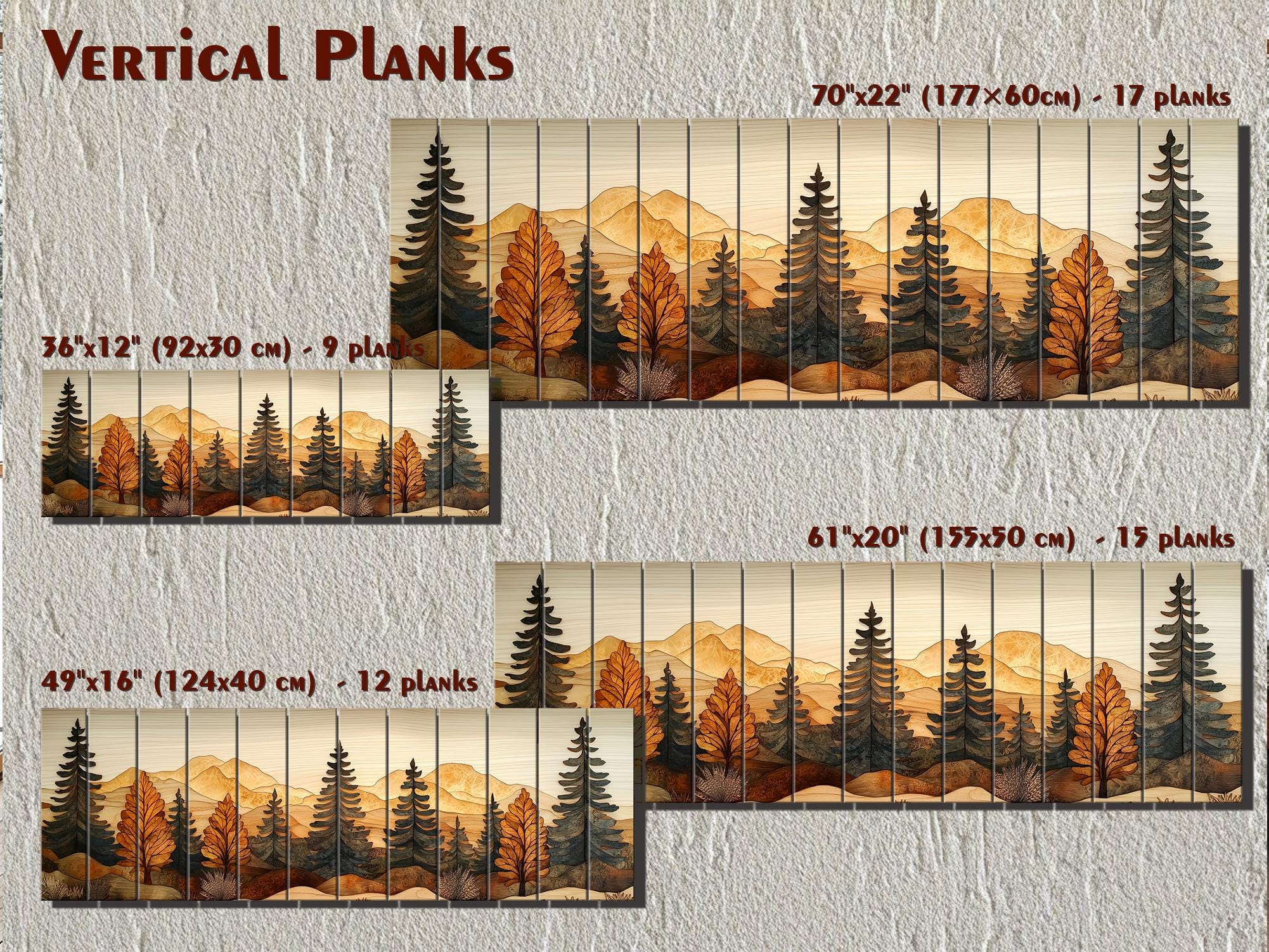 Autumn Forest Real Wood Wall Art Long Horizontal Rustic Lodge Sign