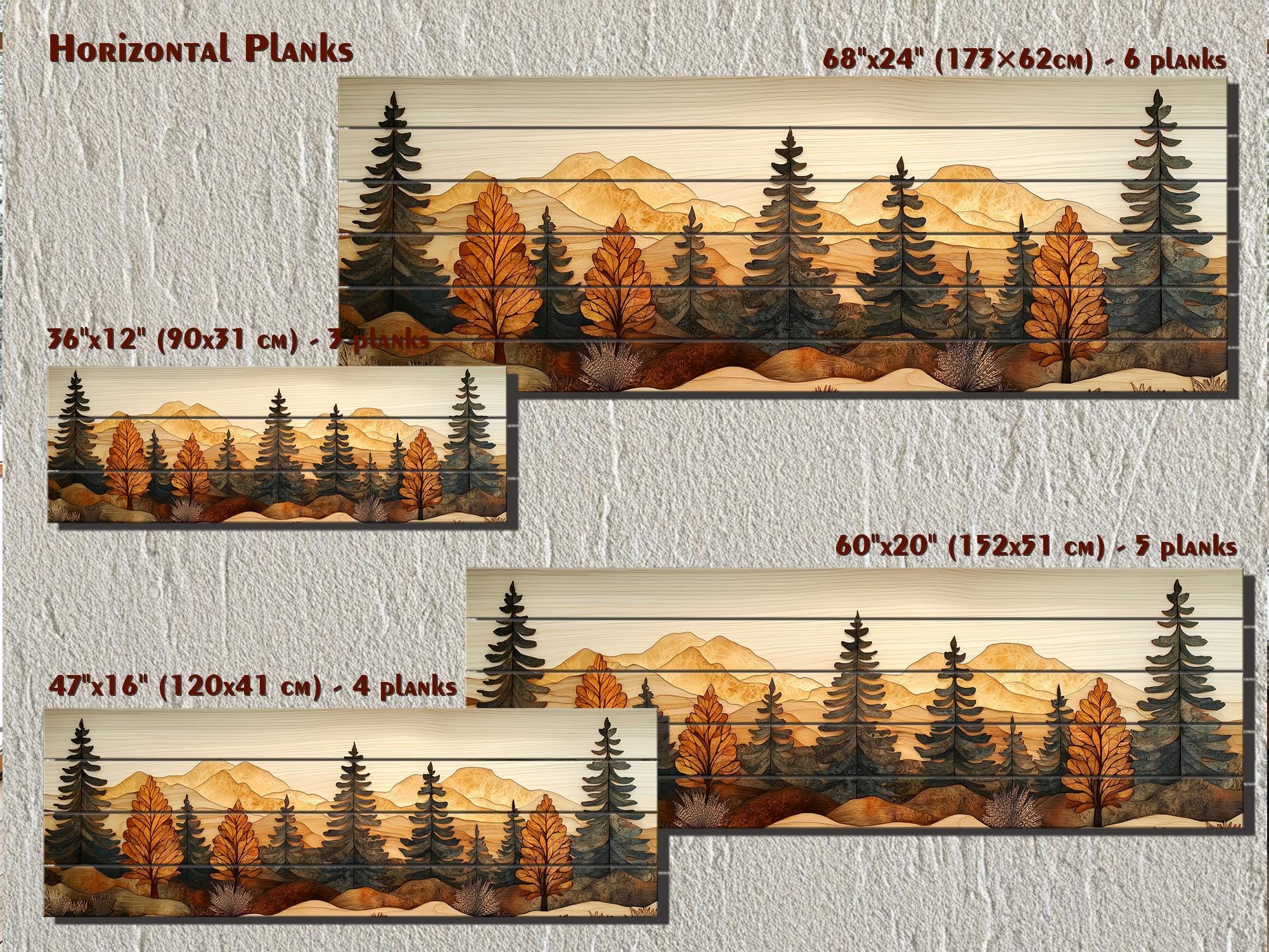 Autumn Forest Real Wood Wall Art Long Horizontal Rustic Lodge Sign