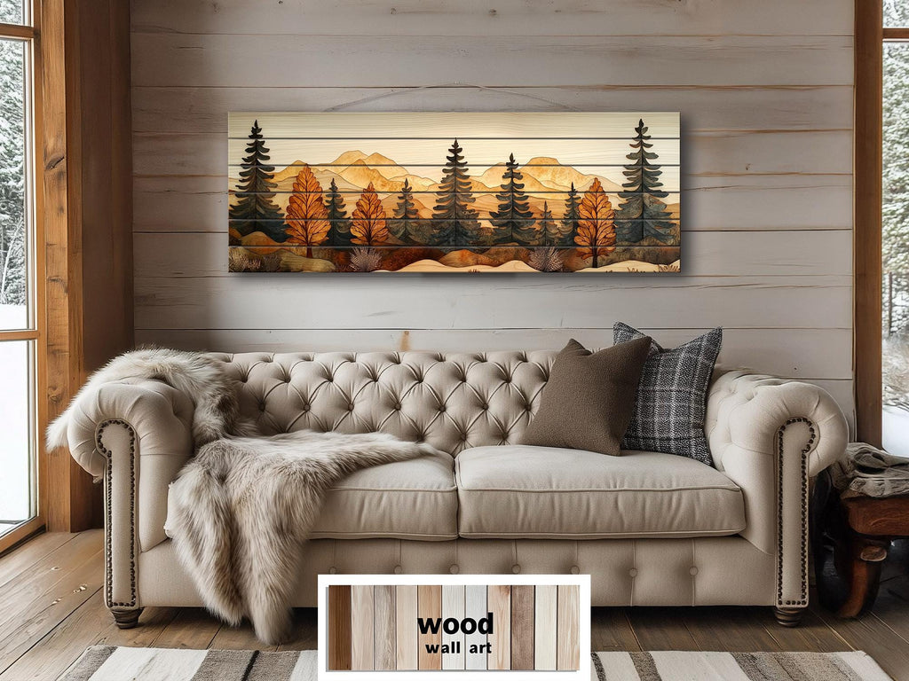 Autumn Forest Real Wood Wall Art Long Horizontal Rustic Lodge Sign