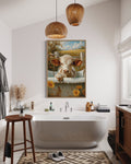 Baby Highland Cow Calf In The Bathtub Framed Canvas Wall Art