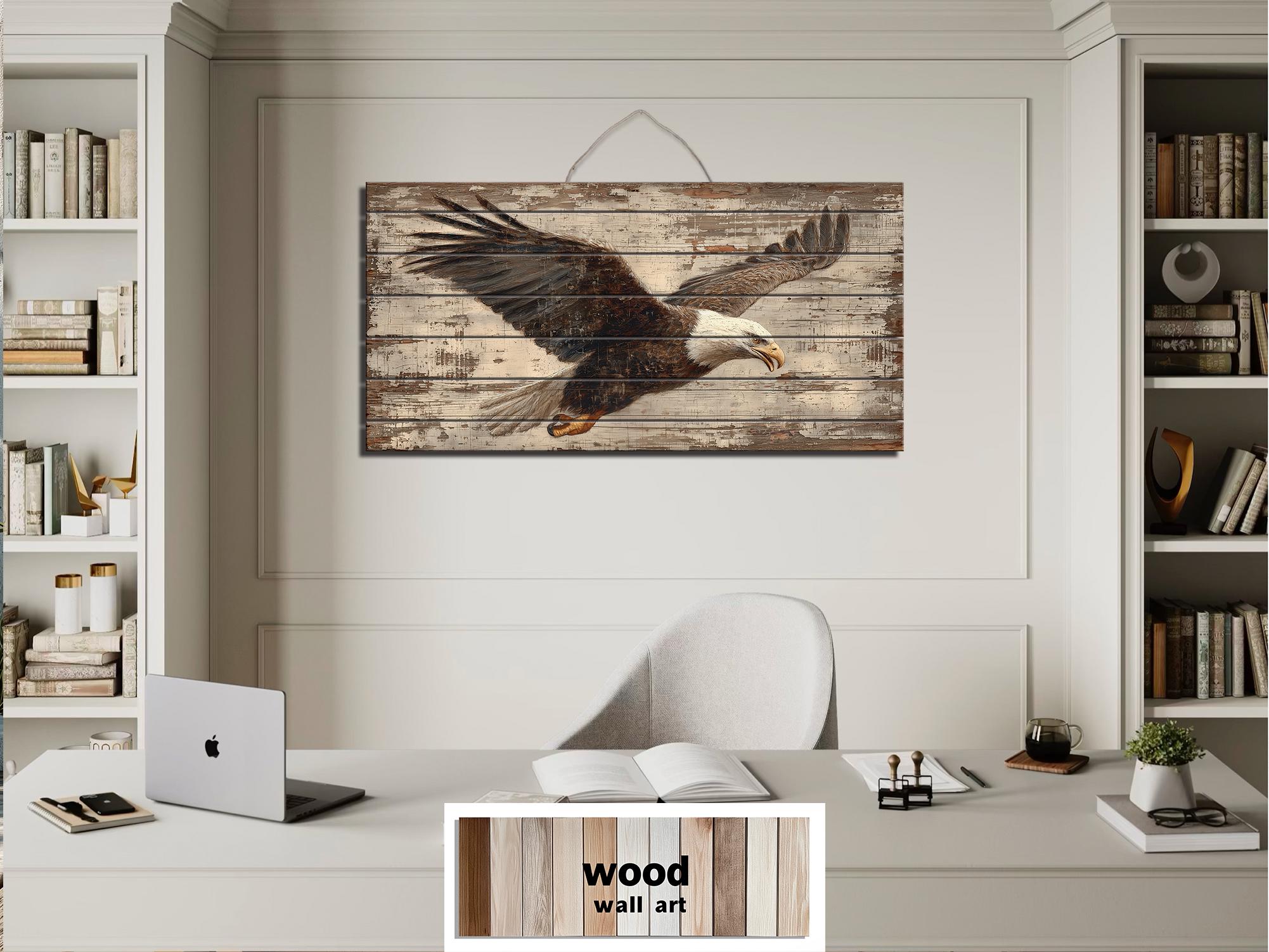 Bald Eagle Wall Art - Rustic Distressed Wood Sign | Patriotic Wildlife Print
