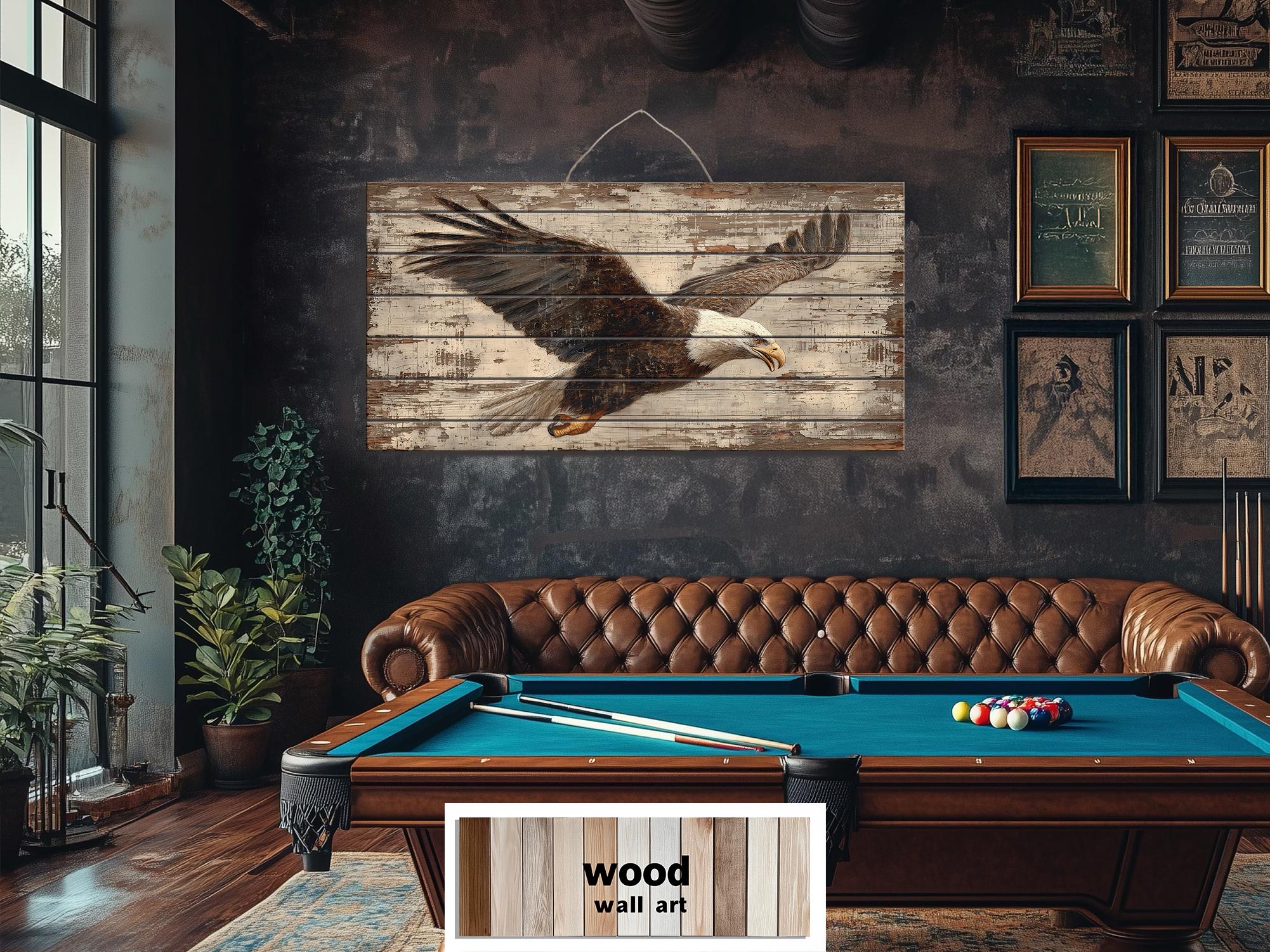 Bald Eagle Wall Art - Rustic Distressed Wood Sign | Patriotic Wildlife Print