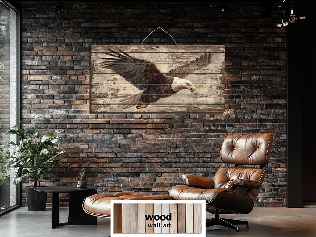 Bald Eagle Wall Art - Rustic Distressed Wood Sign | Patriotic Wildlife Print