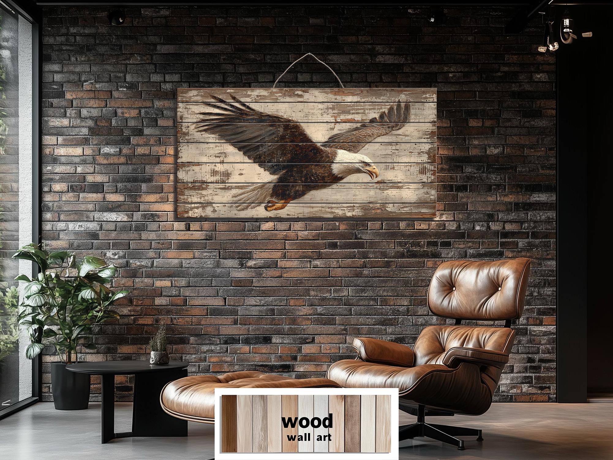 Bald Eagle Wall Art - Rustic Distressed Wood Sign | Patriotic Wildlife Print